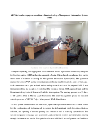 APPSA-Lesotho engages a consultancy firm to develop a Management ...